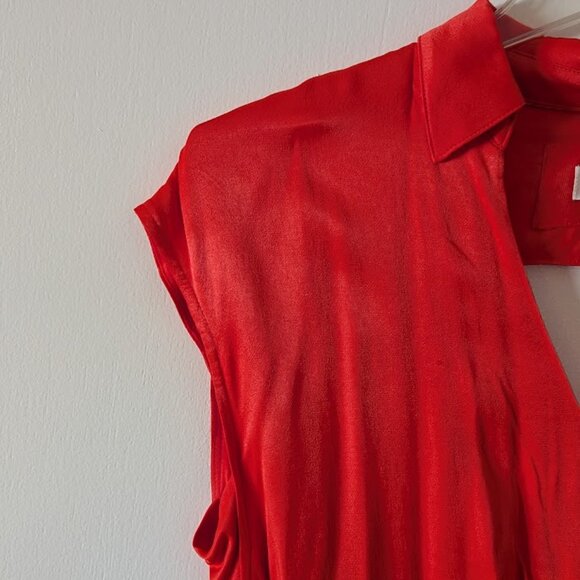 Maeve Anthropologie Orange/Poppy Faux Wrap High Low Dress Cap Sleeve M - Picture 6 of 12